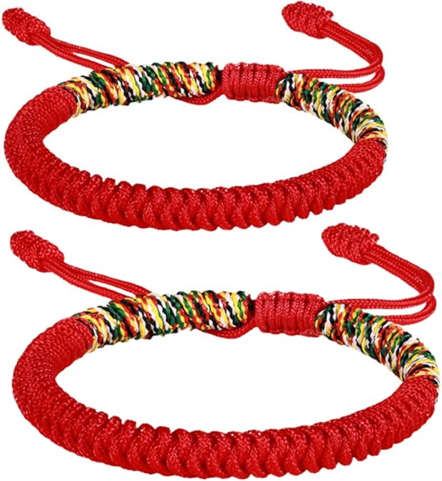 Handmade Braided Red Bracelet For Men Women Tibetan Lucky Amulet Knot Bracelet Woven Thread String For Friend and Couple Peace and Protection
