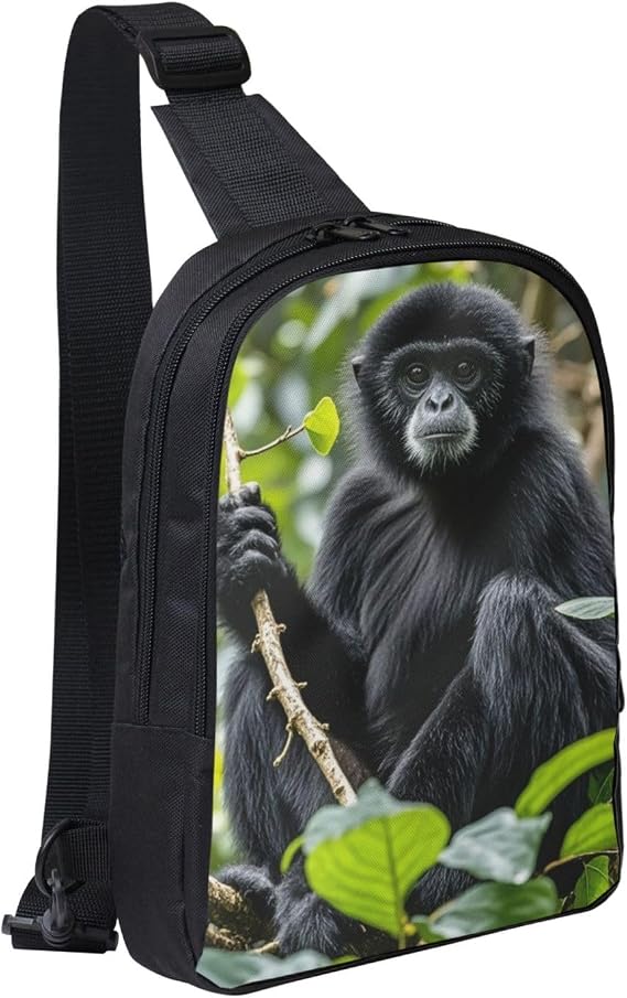 Sling Bag Crossbody Shoulder Bag Cross Chest Bag Black Gibbon Monkey Sling Backpack Travel Hiking Daypack