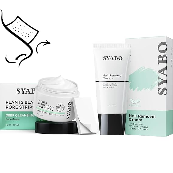 Blackhead Mask for Pore and Blackhead Removal with 100pcs Strips and Hair Removal Cream for Women and Men Painless Depilatory Lotion for Bikini Legs Arms Underarms and Body for All Skin Types