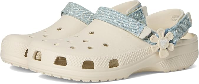 Crocs Kids Classic Denim Floral Backstrap Clogs (Little Kid/Big Kid)