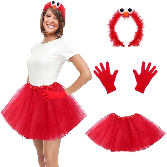 Halloween Red Monster Costume, Cookie Monster Costume Include Fuzzy Headbands Tutu Skirt Gloves for Party Cosplay