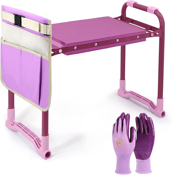 Colwelt Garden Kneeler Upgraded, Gardening Kneelers Stool with Rugged & Sturdy Steel Frame, Garden Seat and Kneeler Bench with Tool Pouch, EVA Foam Pad Protects Your Knees(Purple)