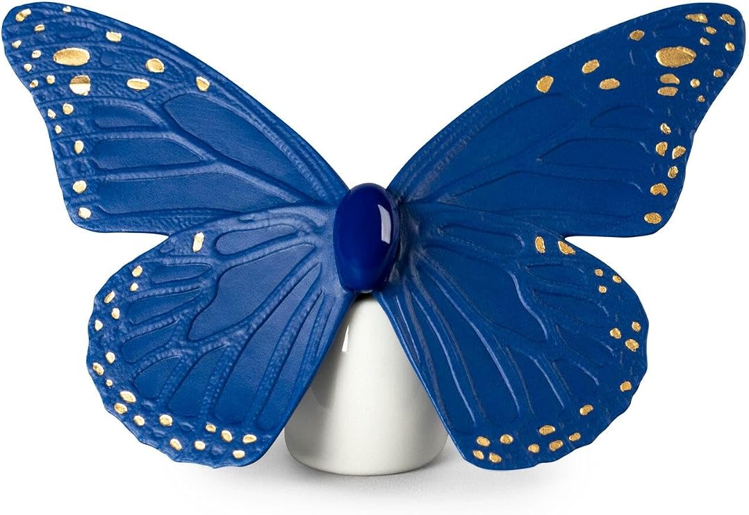 LLADRO Butterfly Figurine. Golden Luster & Blue. Porcelain Butterfly Figure.