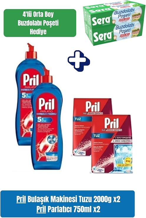 Pril Bulaşık Makinesi Tuzu 2000G X2 + Parlatıcı 750Ml X2 - İkili Set