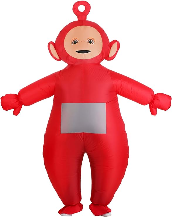 Inflatable Po Teletubbies Adult Costume with Built-in Fan and Battery Pack - Full Body Suit, Officially Licensed