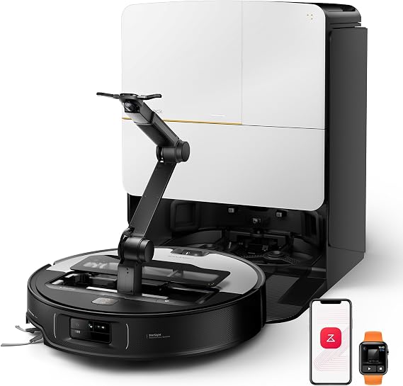 roborock Saros Z70 Robot Vacuum and Mop, OmniGrip Arm, AI-Powered, 22,000Pa | 3.14 Ultra Slim, FlexiArm Riser Technology, AdaptiLift Chassis, Obstacle Avoidance, Auto Mop Washing & Drying, Silver