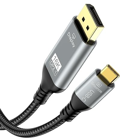 USB C to DisplayPort 2.1 Cable 16K 30Hz 8K 60Hz 4K 240Hz Thunderbolt 4/3 to DP Cable 40Gbps Compatible with MST/Clamshell Mode Type C DP 2.1 Cable for Macbook iPhone 16/15 Pro Max 2M