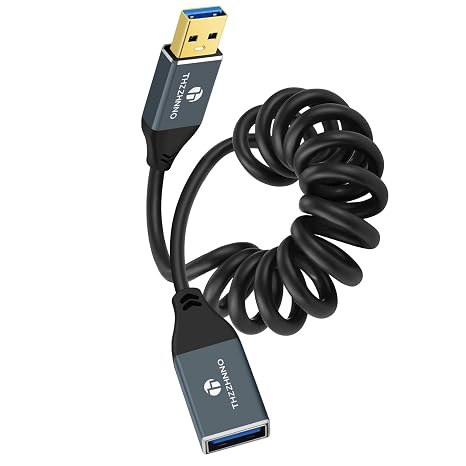Coiled USB 3.0 Extension Cable, 5Gbp Type A Male to Female Extension Coiled Lead for Keyboard, Mouse, U Disk, Printer, Scanner, Gaming Controller (Extend up 95mm to 1M)