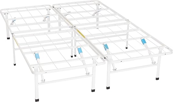 Amazon Basics Platform Bed Frame Full, Foldable Metal, Tool-Free Setup, 14 Inches High, White