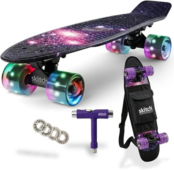 SKITCH Skateboards for Kids, Teens and Adults | Premium Skateboard Gift Set for Beginners and Pros Complete with Mini Cruiser Board + Skateboard Backpack + Video Course + Speed Control + Skate Tool