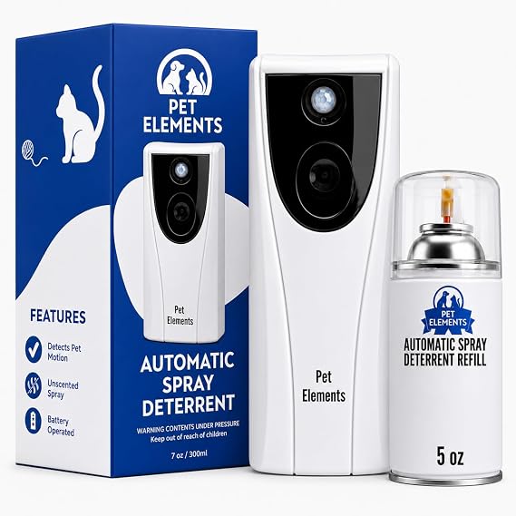 Automatic Cat Deterrent Spray - Contactless Behavior Correction - Motion Activated Sensor Air Burst - Odorless - Non-Staining - Versatile Placement Dog & Cat Repellent Spray Indoor