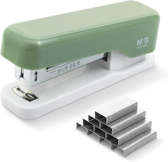 M&G Desktop Stapler, Basic Office Stapler with 1000 Staples, 20 Sheet Capacity, Portable Small Desk Staplers for School Home Office (Green)