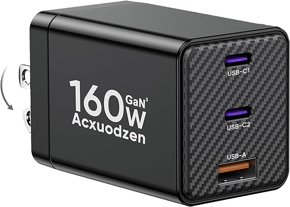 Acxuodzen USB C Charger,160W 3-Port GaN Dual 65W Charging Block