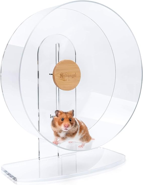 Niteangel Silent Hamster Exercise Wheel - Dual-Bearing Quiet Spinning Acrylic Running Wheel for Hamster or Gerbils Mice Degus Or Other Small Animals