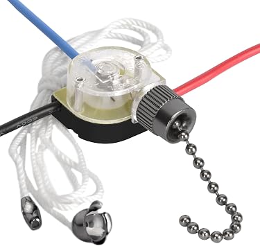 Ceiling Fan Pull Switch Zing Ear ZE-110 3 Wire 3 Way 2 Circuit 4 Position Fan Speed Pull Chain Light Switch Replacement with Pulling String, Black Nickel