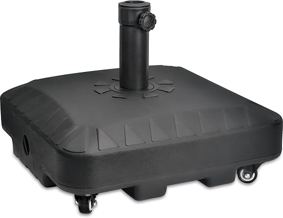 23L Parasol Base, Heavy Duty Fillable Parasol Base with Wheels for Garden Patio,Universal Outdoor Umbrella Base for 35mm~48mm Poles, Weatherproof HDPE Parasol Holder  with Tightening Screw