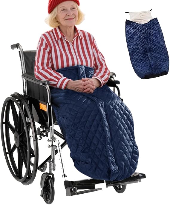 Wheelchair Blanket Waterproof Adult, Fleece Lined Wheelchair Cosy with Zipper, Universal wheelchair Leg Blanket for Elderly Patients and Disabled, Dark Blue