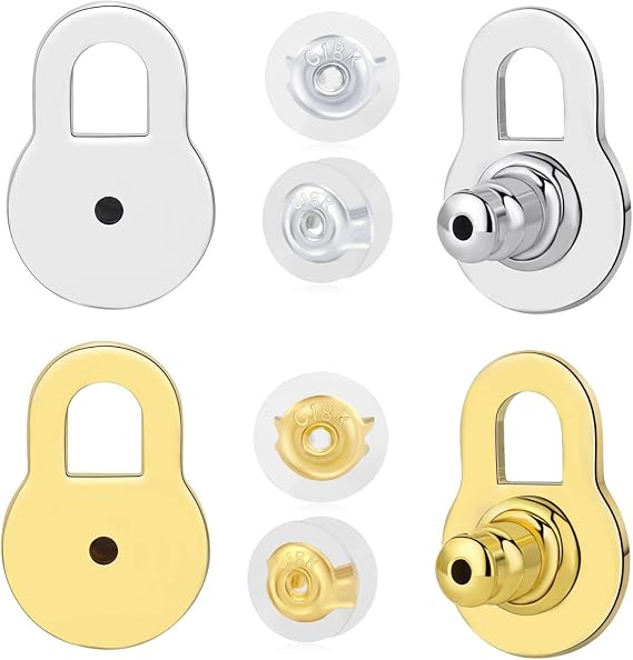 Earring Backings, AKRUWELRY Locking Earring Lifters Backs for Droopy Ears 4PCS Arch-Shape Back Replacements Plus 4PCS Silicone Earring Backs for Studs Large Backs for Heavy Earrings