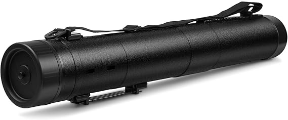 Flexzion Poster, Art, Document Tube with Strap, Expandable Waterproof Plastic Container, Telescoping Cylindrical Storage Case, Portable Paper Holder for Draft Sketch Blueprint, Black, youth large / 11 | Blueprint and Document Storage Case with Water-Resistant Plastic Shell, 10 Locking Positions and Adjustable Shoulder Strap