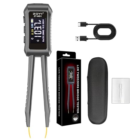 Digital LCR Tweezer Bridge Meter, 10 kHz High-Precision SMD Tester, ESR Meter, Capacitance Inductance Continuity Diode Tester, Auto Component Recognition Electronic Component Analyze