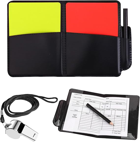 Soccer Referee Kit,Football Referee Kit including Ref Whistle with Lanyard,Yellow Red Cards,Record Paper,Pencil,Card Holder,Warning Football Referee Set for Sports,Football,Soccer,Basketball