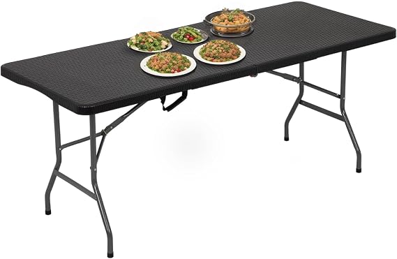 6ft Folding Table with Carry Handle , Heavy Duty Foldable Plastic Table,Lightweight and Portable Rectangular Utility Table,Indoor Outdoor Camping Picnic Party Dining Table,Sturdy Steel Frame,Black