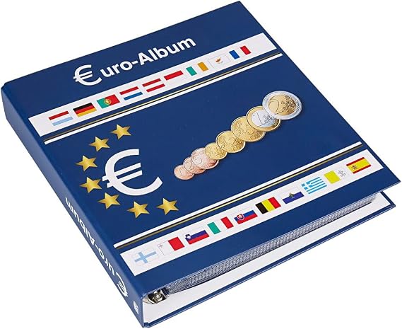 SAFE Designo Euro Coin Album for 20 Coin Sets With 10 transparent coin sleeves and coloured pre-printed sheets for Euro phrases from 1 cent to 2 euros