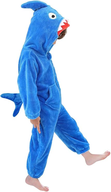 LOLANTA Boys' Girls' Dinosaur Shark Costume Flannel Jumpsuits Soft Animal One Piece for Kids Holiday Birthday