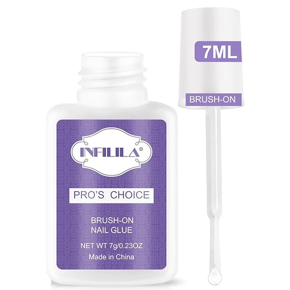 NXJ INFILILA Nail Glue, Professional Brush On Nail Glue, Nail Glue for Acylic Nails, Nail Glue for Press On Nails Fasle Nails Fake Nails Tips Glue Adhesive Long Lasting 7ML/0.23OZ