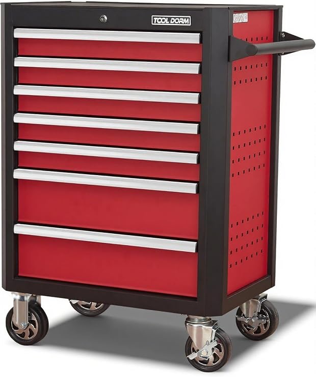 Upgrade 7-Drawer Rolling Tool Chest with Locking Wheels & Drawers, 18.5" D x 27.9" W x 39.5" H Mobile Tool Storage Cabinet, Heavy-Duty Garage Organizer w/Ergonomic Handle