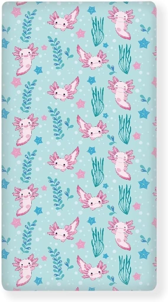 Cute Axolotl Baby Crib Sheets for Girls Ultra-Soft Crib Bed Sheet Infant Newborn Toddler Sheet for Baby Fitted Crib Mattress Protector Nursery Sheet Decor Kids Gifts 52" x 28