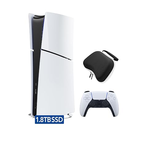 PlayStation 5 Slim Upgraded 1.8TB Digital Edition Console, Controller and Mytrix Controller Case - White, Slim PS5 1.8TB PCIe SSD Gaming Console
