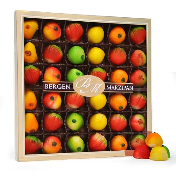 Bergen Marzipan 36 Piece Assorted Fruit Box Tray