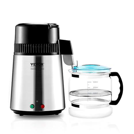 Vevor 水蒸留器 4l 1.05ガロン 純水フィルター 家庭用カウンタートップ用 750w 蒸留水メーカー ステンレススチール 内部蒸留器 水製造機 きれいな水を作る シルバー