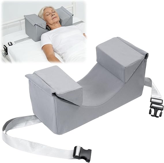 Neck Stabilizer Head Positioning Pillow for Bedridden Patients and Elderly | Adjustable Head Support Strap, High Density Foam, Waterproof Non-Slip Bed Pad for Home Care
