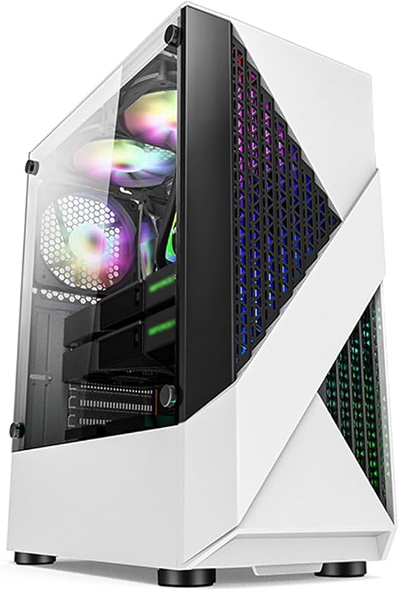 XLTFUC Mid-Tower ATX, M-ATX, ITX Computer Case, Tempered Glass Panel, Vertical GPU Bracket Supports Water Cooling(White)