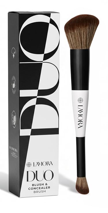 Lamora Dual Ended Makeup Brush - Blush + Concealer - Duo Angled Face Brush