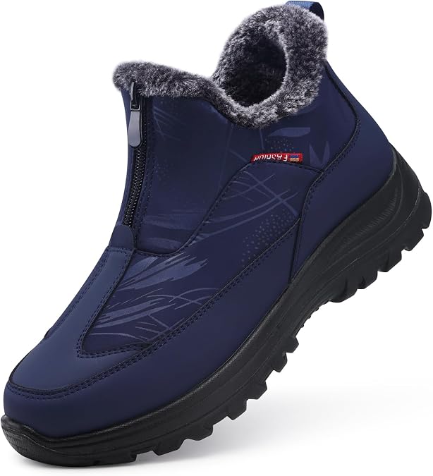 TEMOFON Women Snow Boots Waterproof Warm Fur Lined Short Zipper Booties