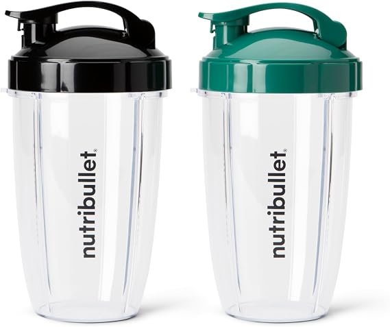 nutribullet 24 oz To-Go Cups and colored flip-top lids (Black/Green)