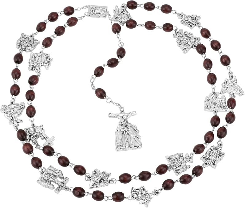 COTTVOTT Stations of The Cross Chaplet Rosary with Holy Face of Christ Jesus Centerpiece, Catholic Devotional Long Rosaries for First Communion, Confirmation Christian Prayer Gifts