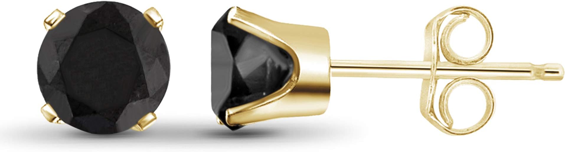 1/2-2 CTW Black Diamond Stud Earrings - 14k Gold Plated | Hypoallergenic Studs for Women - Round Cut Set with Push Backs