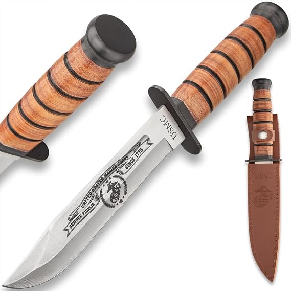 United Cutlery USMC Tribute Combat Knife with Leather Sheath