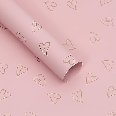 MLSG 20 Sheet Solid Color Heart Wrapping Paper - Waterproof Floral Bouquet Wrapping Paper, Florist Supplies Packaging Paper for Wedding Birthday Gift Wrap Paper Pink Gold