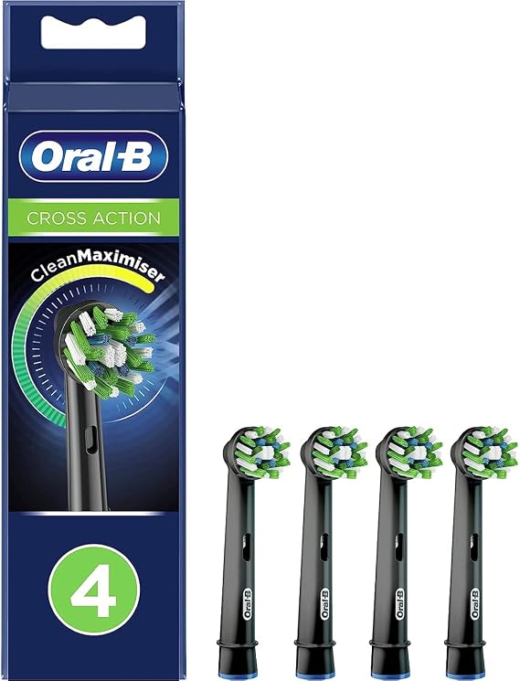 Oral-B Crossaction Electric Toothbrush Replacement Brush Head Refills, Black , 4 Count (Pack of 1)