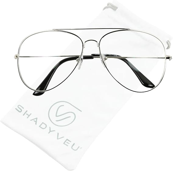 ShadyVEU Non Prescription Clear Lens Pilot Eye Glasses Classic Vintage Teardrop Metal Frame UV400 Eyewear Men Women