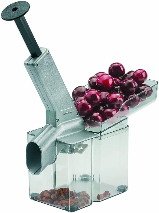 Westmark Kirschomat Cherry Pitter High Capacity Cherry Stoner, 33 lbs/Hour, Stainless Steel Plunger, Large Pit Container, Manual Cherry Seed Remover, Ideal for Pies, Canning, Silver/Black