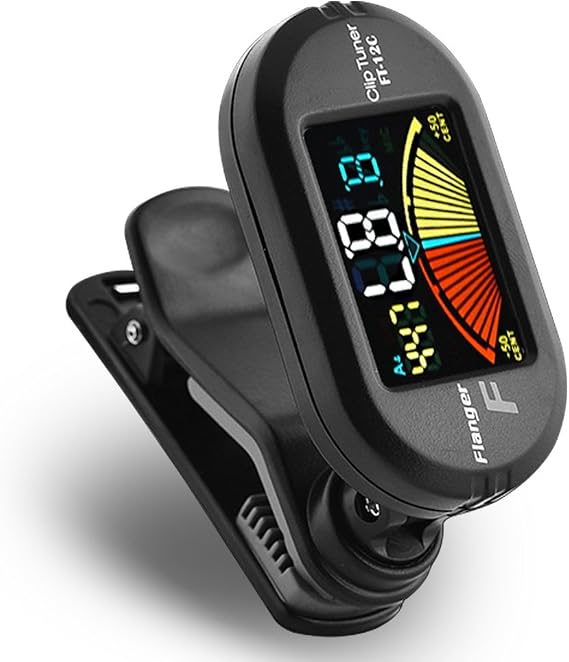 Flanger Clip on Chromatic Tuner use for Guitar,Bass,Violin,Ukulele with Colorful Display without CR2032 battery