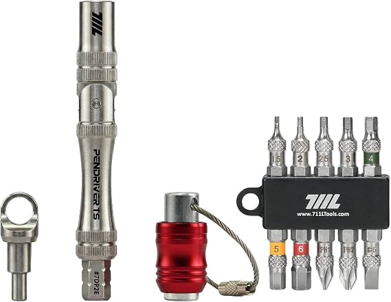 711L Compact EDC Screwdriver Set: Pen Driver TS Foldable L-Handle Bit Driver & KnurlGrip 10-Piece 1/4" Hex Bit Set (30mm S2 Steel)