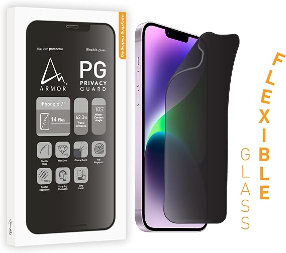 Armor Flexible Glass Screen Protector for iPhone 14 Plus, Privacy Guard with 9H