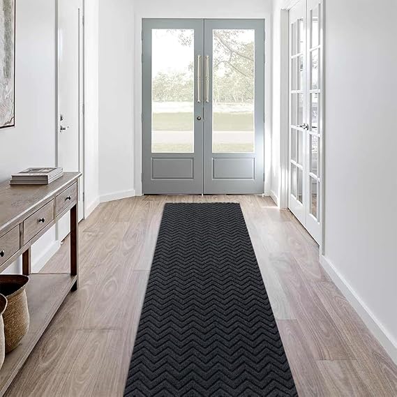 LITA Customized Size Hallway Runner Rug with Rubber Backing, Backed Non-Slip Waterproof, Washable Outdoor Indoor Carpet for Floor, Entryway, Kitchen, Laundry, Balcony, Garage, Gray Triangle, 2' x 24'